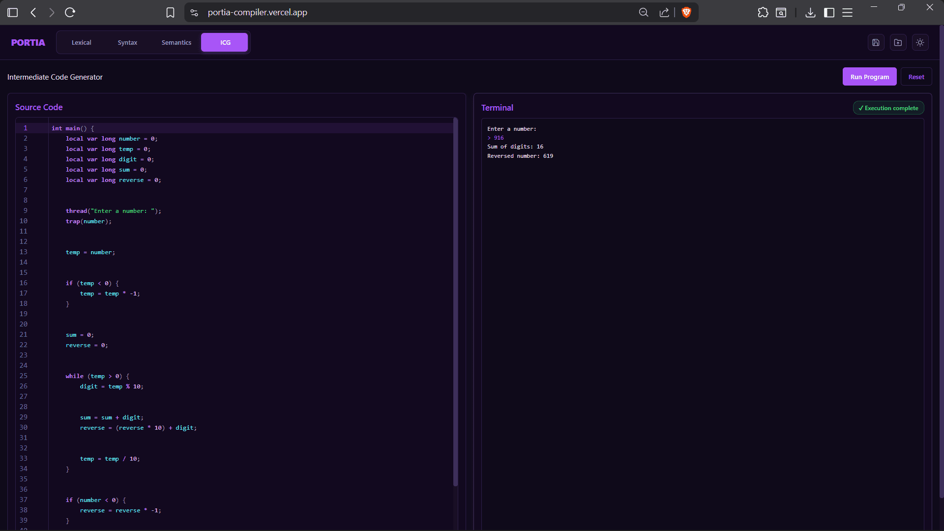 PORTIA compiler preview 1